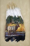elk, wapiti, Carlene Toy, painting, feathers